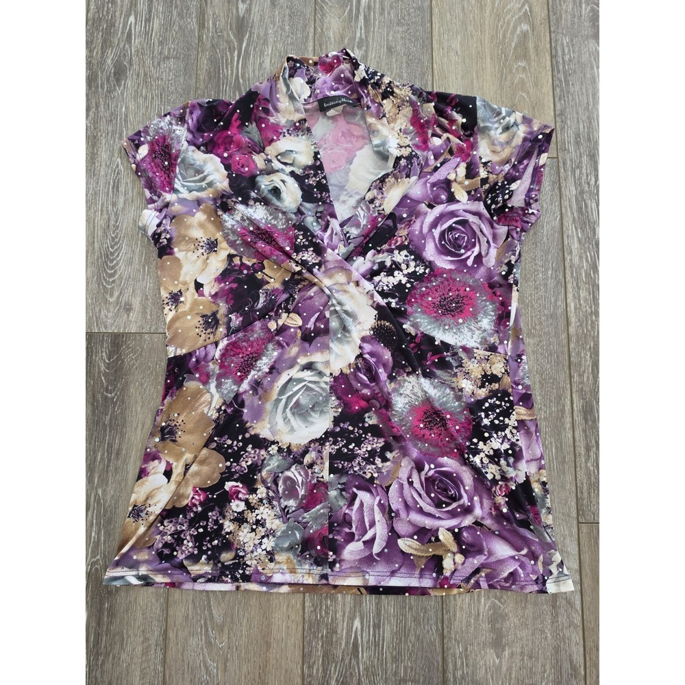 Y2K Brittney Black Satin Floral Wrap Top Sequin Detail Medium